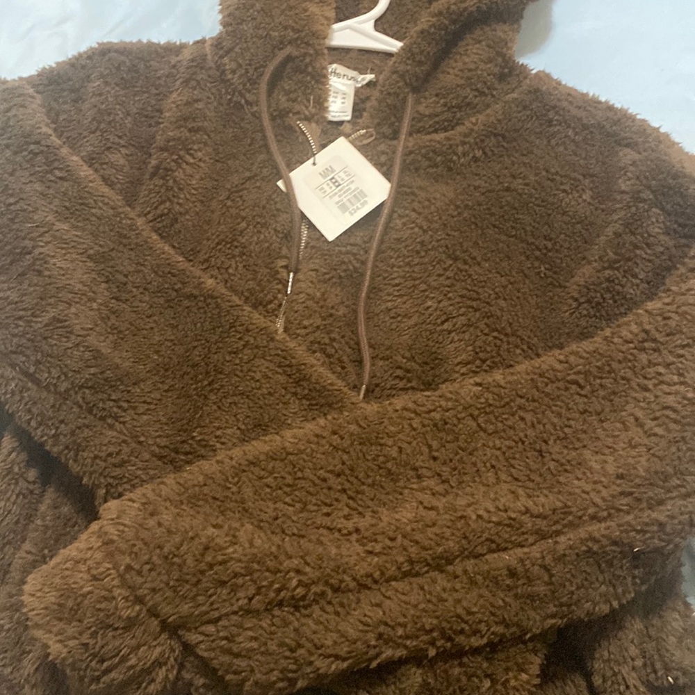 Brown fluffy zip up jacket